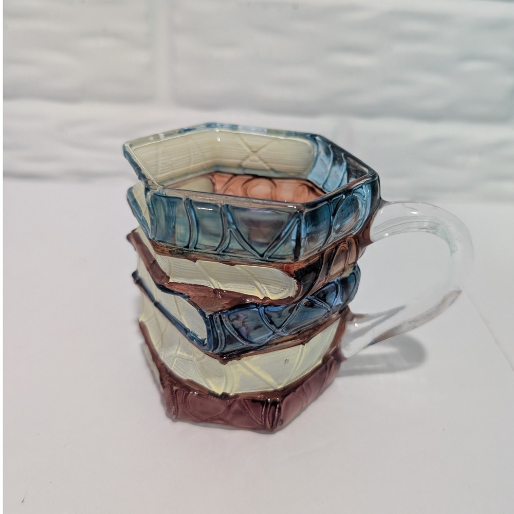 Vintage Stacked Books Glass Mug Hexagonal Literary Library Themed Academia Teach